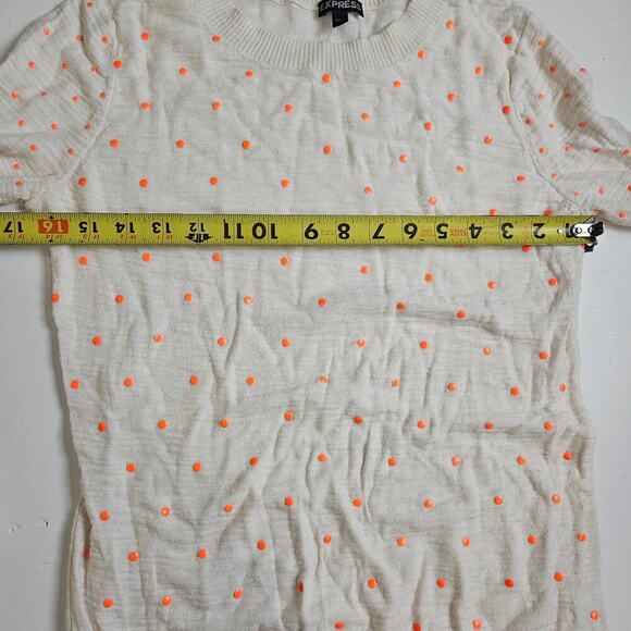 Express Cream Orange Polka Dot Large Lightweight Sweater Crewneck - Picture 5 of 8